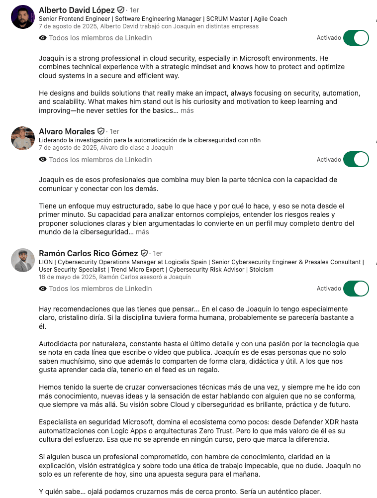 Recomendaciones en LinkedIn